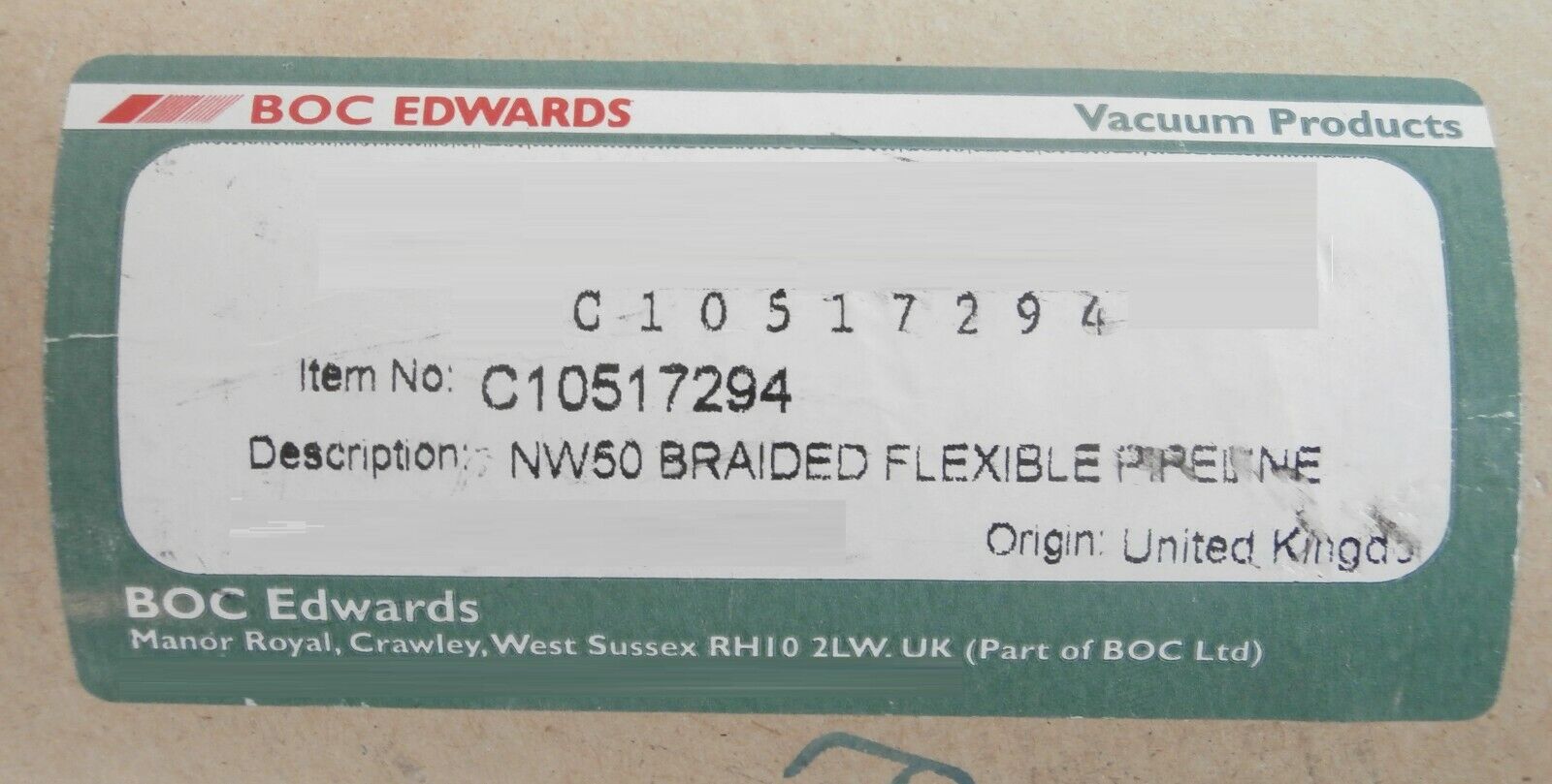 Edwards C10517294 Braided Flexible 135mm Pipeline Bellows 5.5" NW50 New Surplus