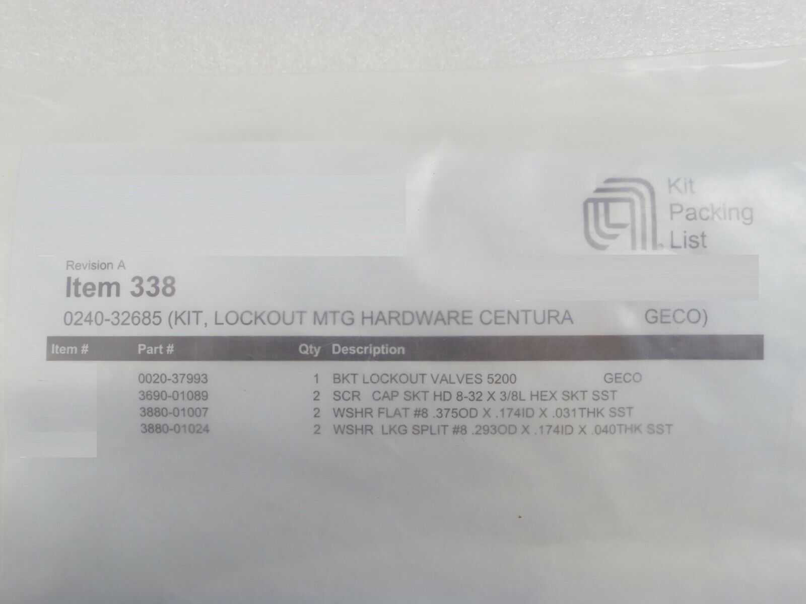 AMAT Applied Materials 0240-32685 Lockout MTG Hardware Kit Centura New Surplus
