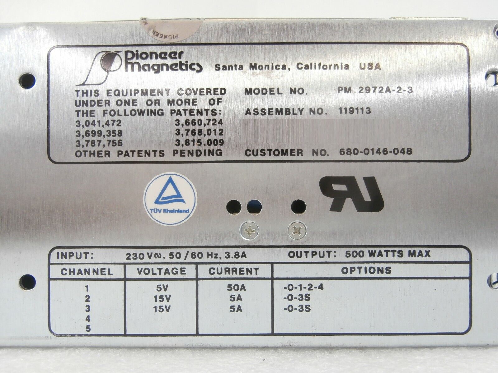 Pioneer Magnetics PM 2972A-2-3 DC Power Supply 119113 SVG 680-0146-048 Working