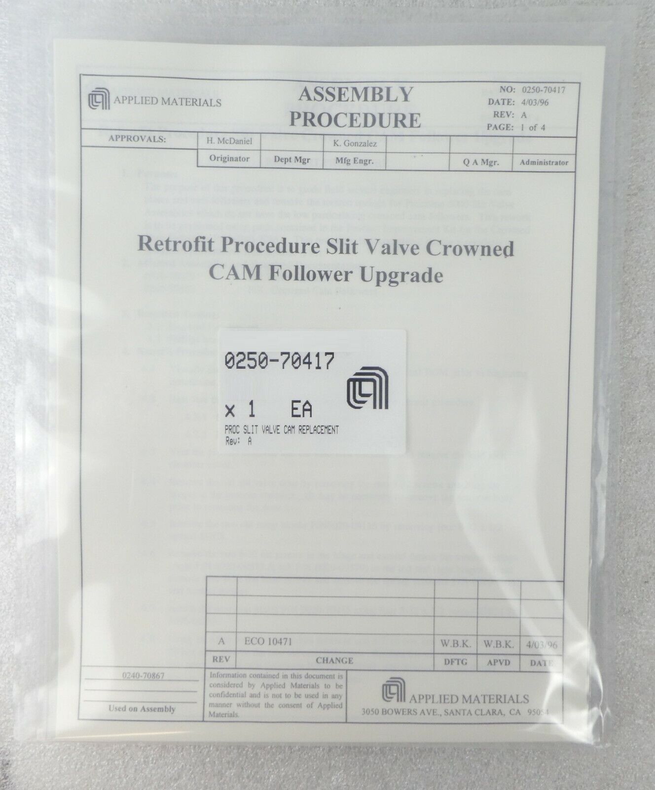AMAT Applied Materials 0240-70867 P/K Slit Valve Upgrade Crowned New Surplus