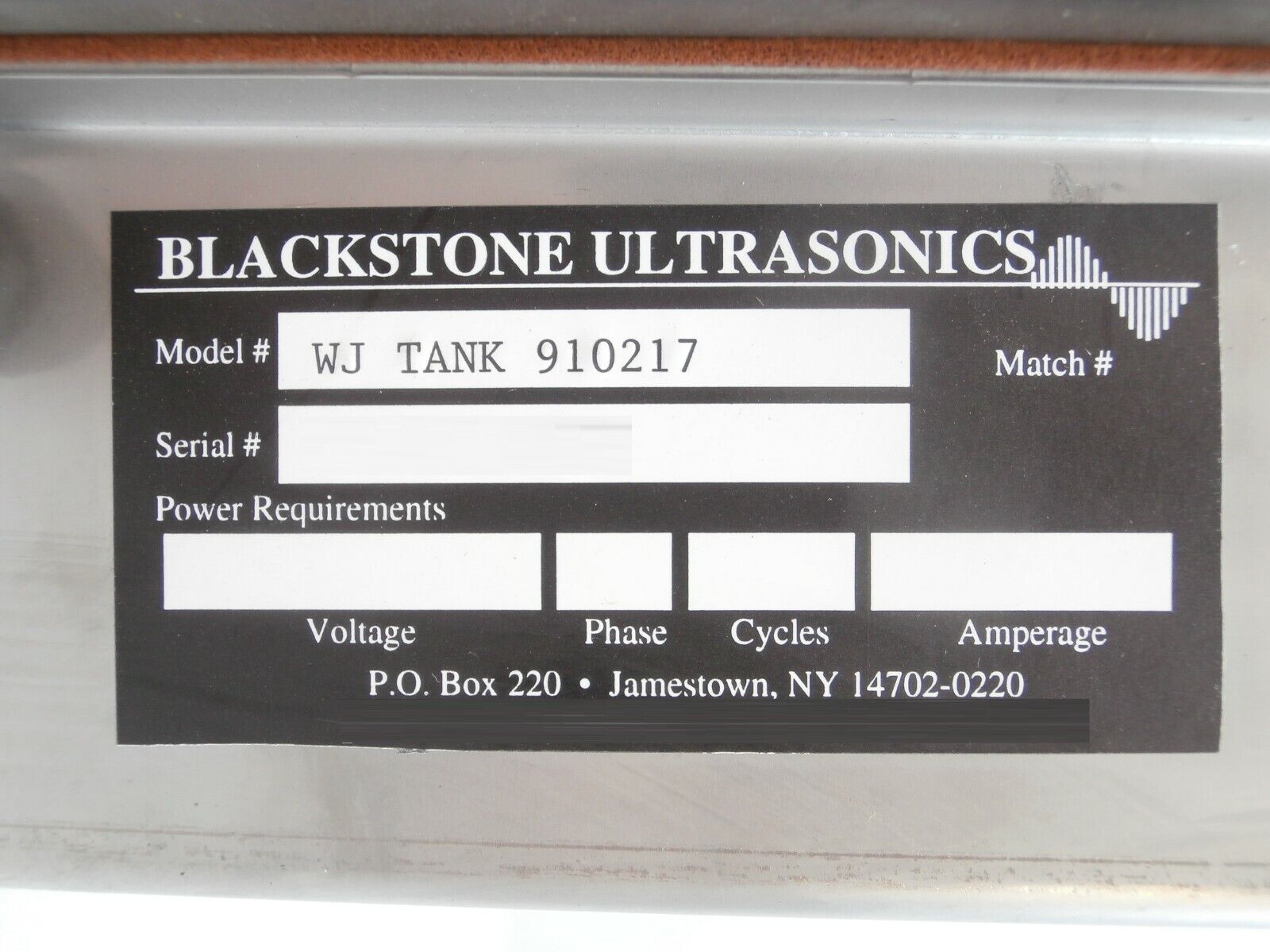 Blackstone Ultrasonics 910217 WJ Tank Working Surplus