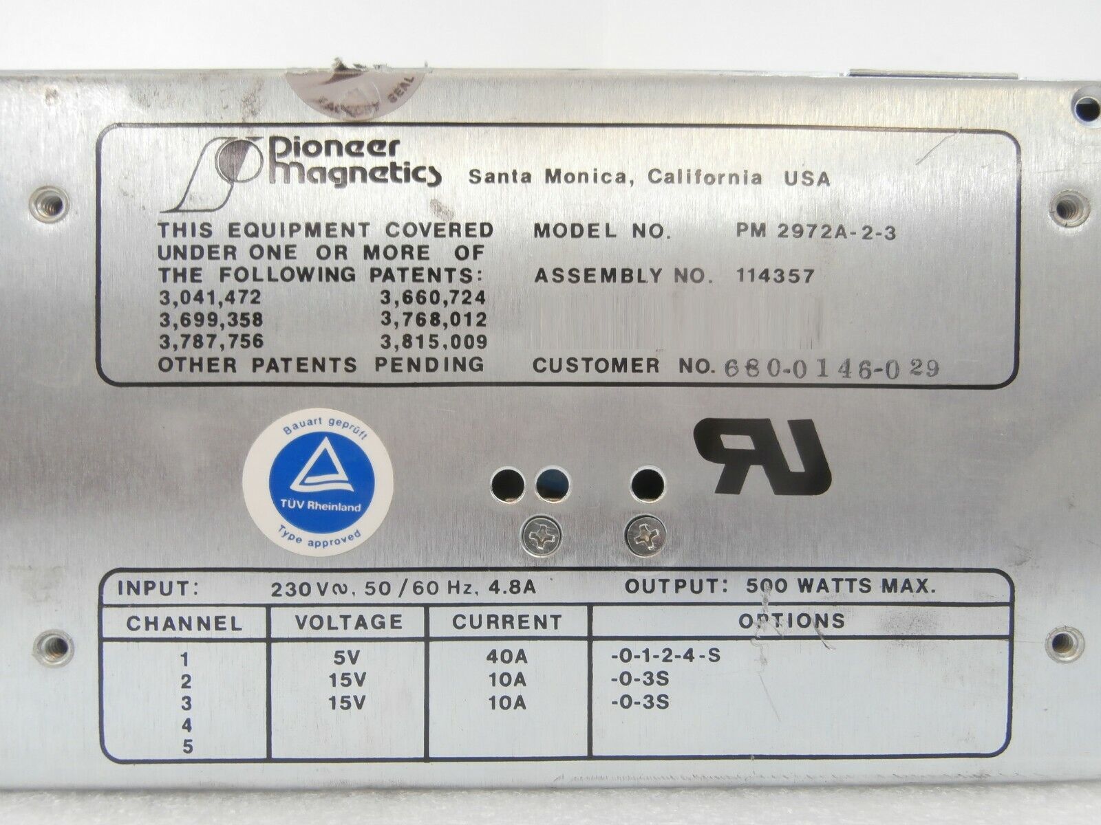 Pioneer Magnetics PM 2972A-2-3 DC Power Supply 114357 SVG 680-0146-029 Working